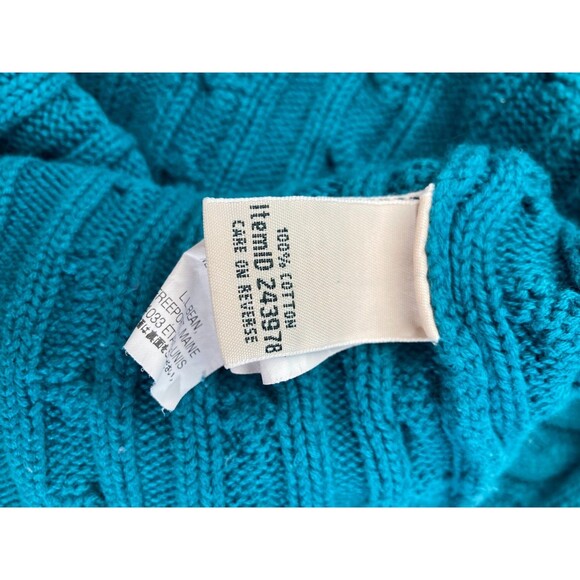 L.L. Bean Teal Cable Knit Zip Up Cardigan Size XL Mock Neck Cotton Heritage Cozy - Picture 5 of 6